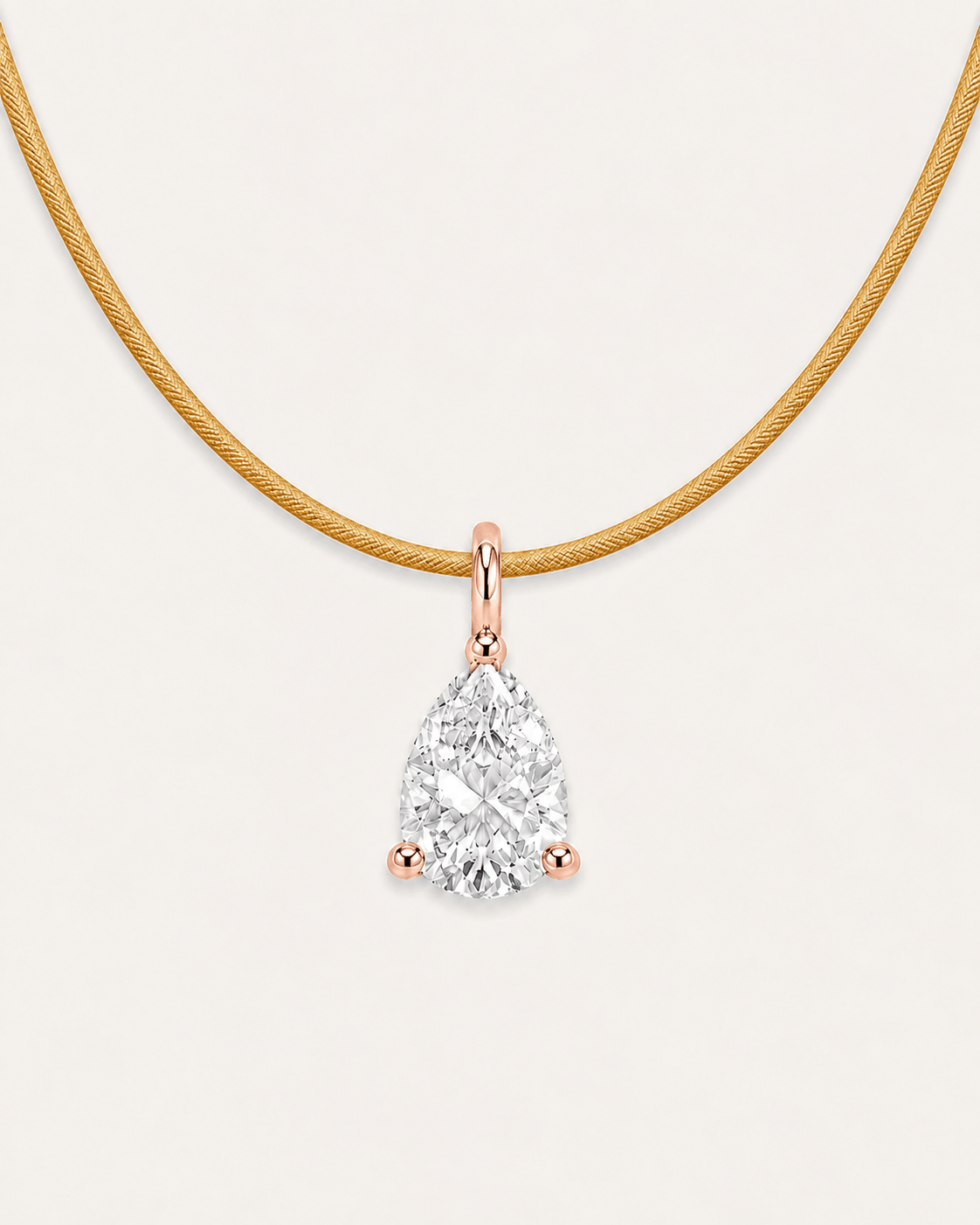 Détail Collier cordon jaune LA POIRE Signature — or rose massif 14 carats diamant synthèse taille poire 0,50 ct D–E VS+ DYAMKA