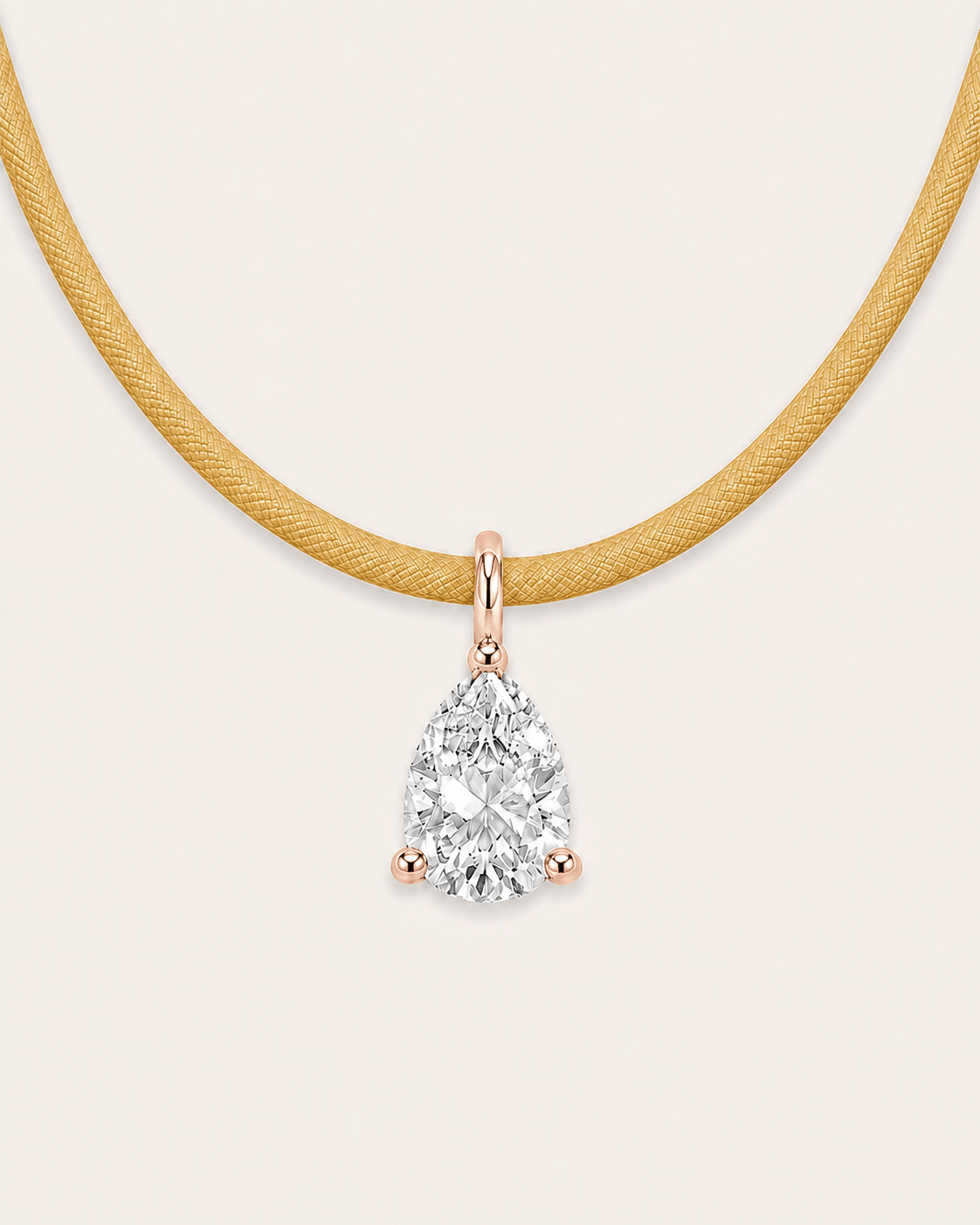 Collier cordon jaune LA POIRE Signature — or rose massif 14 carats diamant synthèse taille poire 0,50 ct D–E VS+ DYAMKA