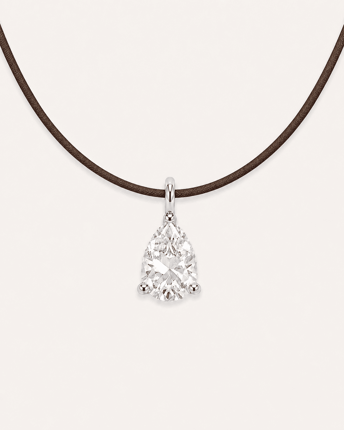 Collier cordon marron LA POIRE Signature — or blanc massif 14 carats diamant synthèse taille poire 0,50 ct D–E VS+ DYAMKA