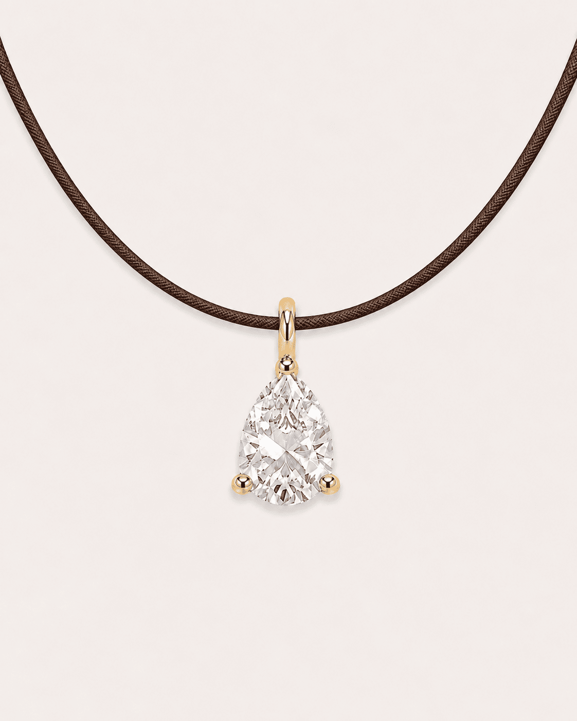 Collier cordon marron LA POIRE Signature — or jaune massif 14 carats diamant synthèse taille poire 0,50 ct D–E VS+ DYAMKA
