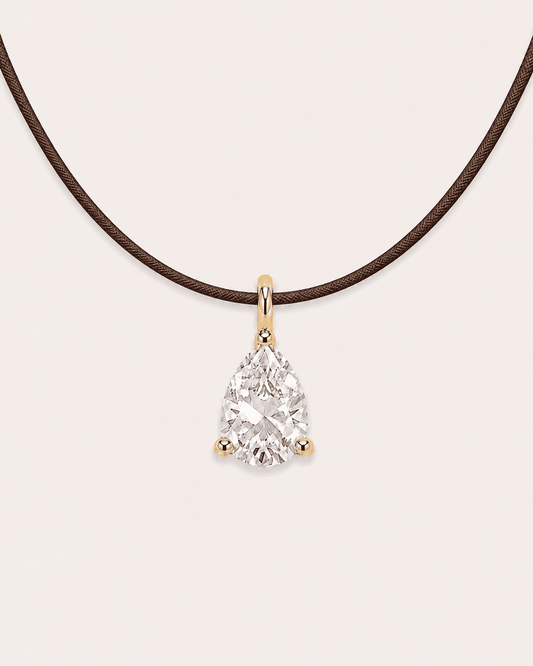 Collier cordon marron LA POIRE Signature — or jaune massif 14 carats diamant synthèse taille poire 0,50 ct D–E VS+ DYAMKA