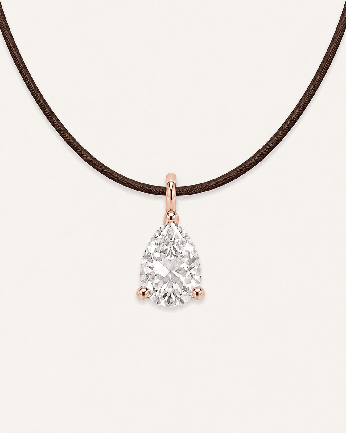 Collier cordon marron LA POIRE Signature — or rose massif 14 carats diamant synthèse taille poire 0,50 ct D–E VS+ DYAMKA