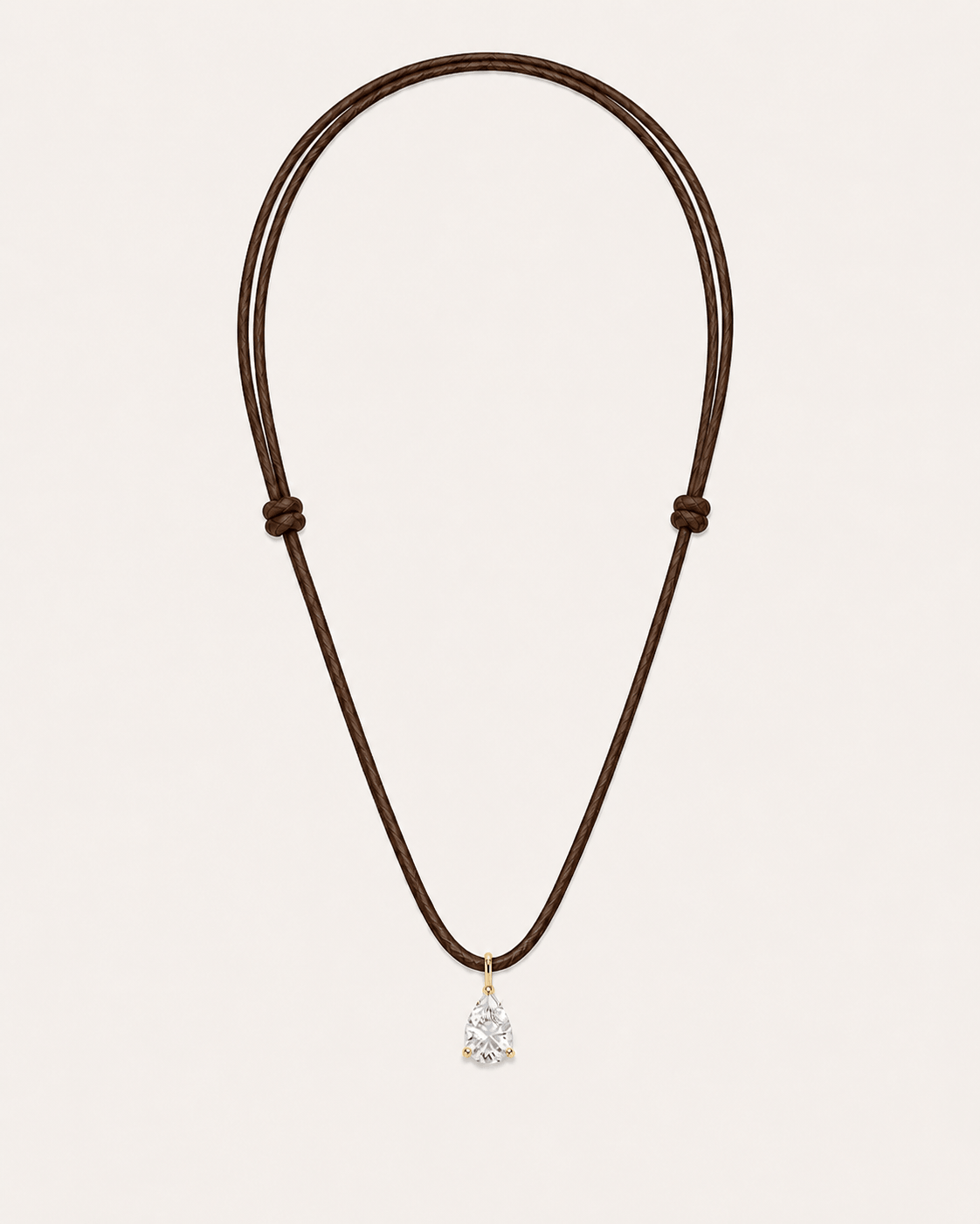 Collier cordon marron LA POIRE Signature — or jaune massif 14 carats diamant synthèse taille poire 0,50 ct D–E VS+ DYAMKA
