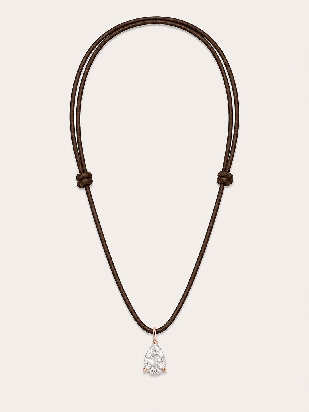 Collier cordon marron LA POIRE Signature — or rose massif 14 carats diamant synthèse taille poire 0,50 ct D–E VS+ DYAMKA