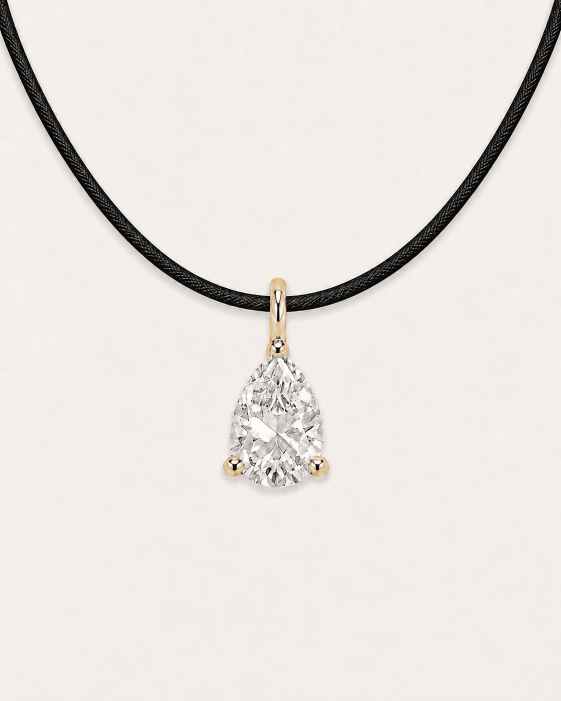 Détail Collier cordon noir LA POIRE Signature — or jaune massif 14 carats diamant synthèse taille poire 0,50 ct D–E VS+ DYAMKA