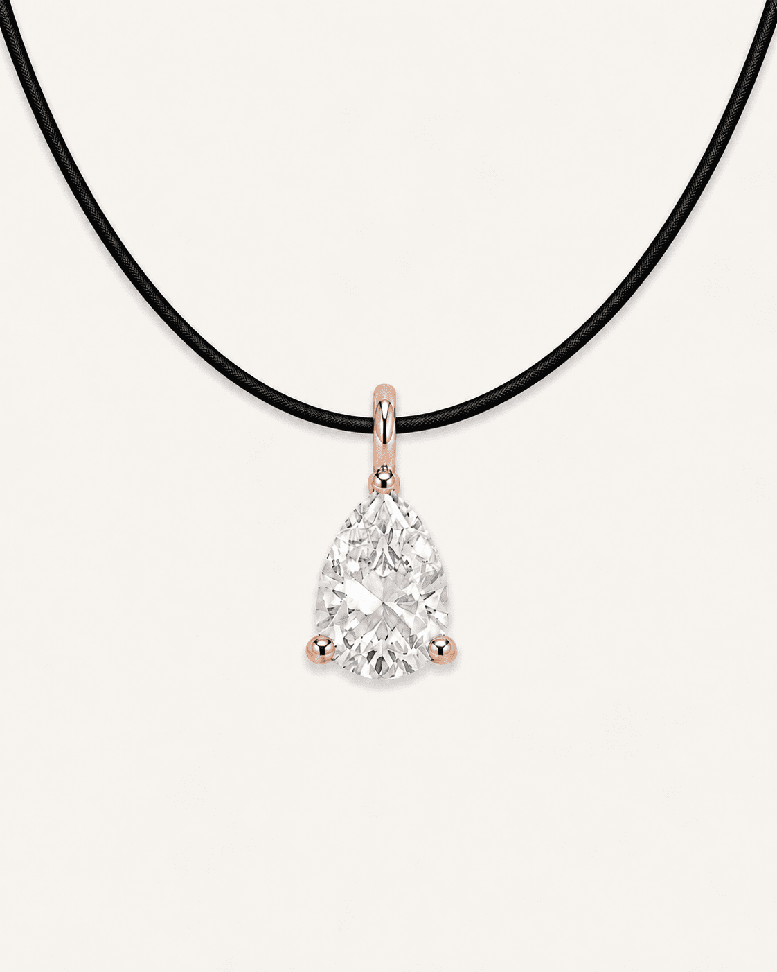 Détail Collier cordon noir LA POIRE Signature — or rose massif 14 carats diamant synthèse taille poire 0,50 ct D–E VS+ DYAMKA