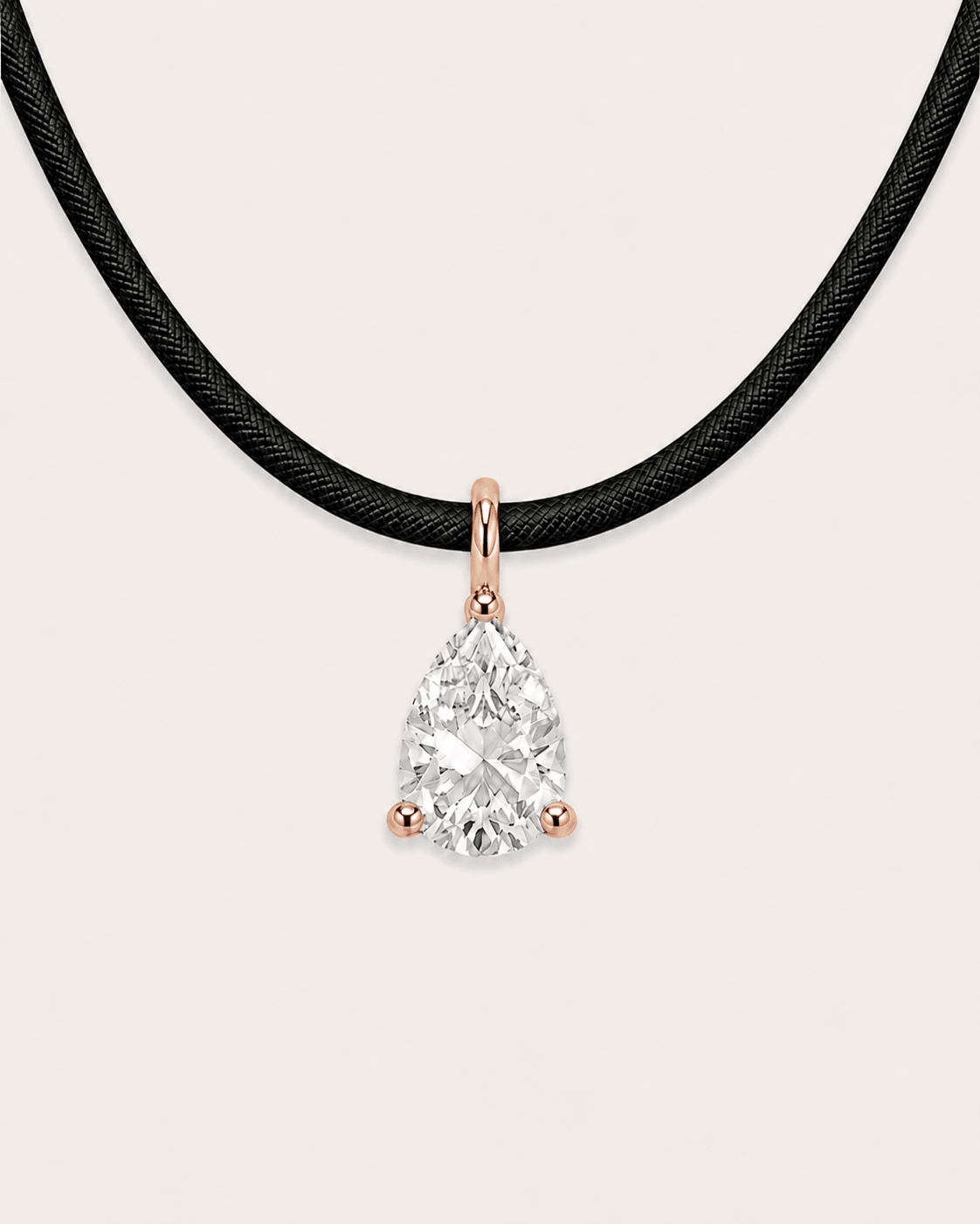 Détail Collier cordon noir LA POIRE Signature — or rose massif 14 carats diamant synthèse taille poire 0,50 ct D–E VS+ DYAMKA