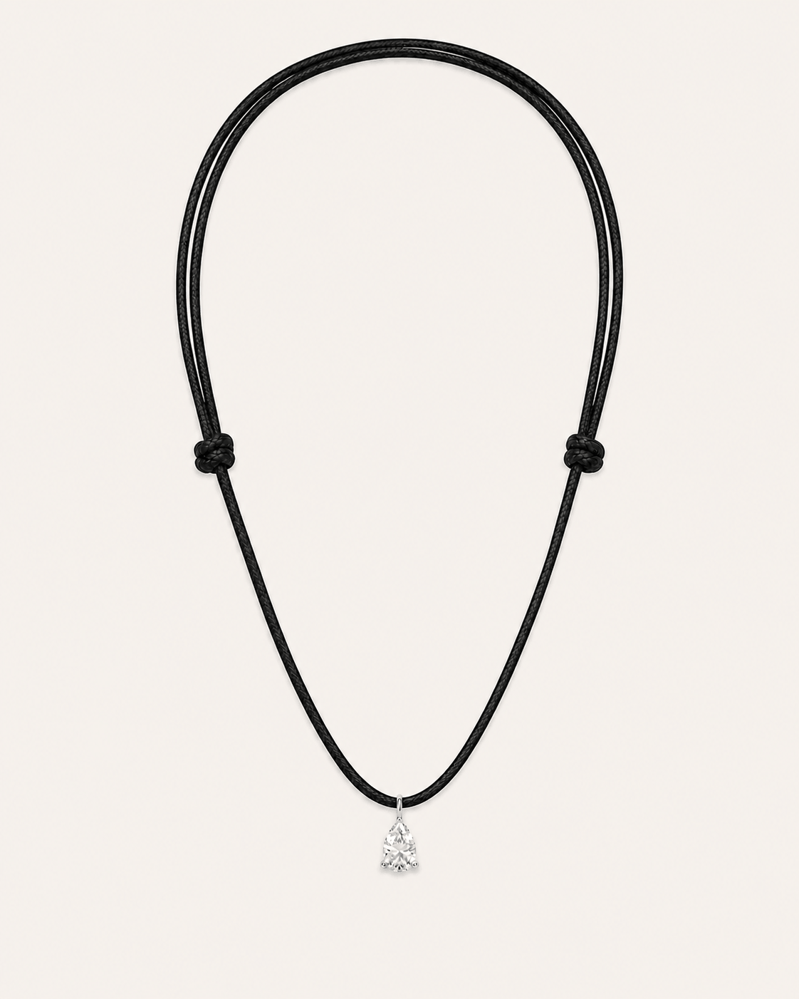 Collier cordon noir LA POIRE Signature — or blanc massif 14 carats diamant synthèse taille poire 0,50 ct D–E VS+ DYAMKA