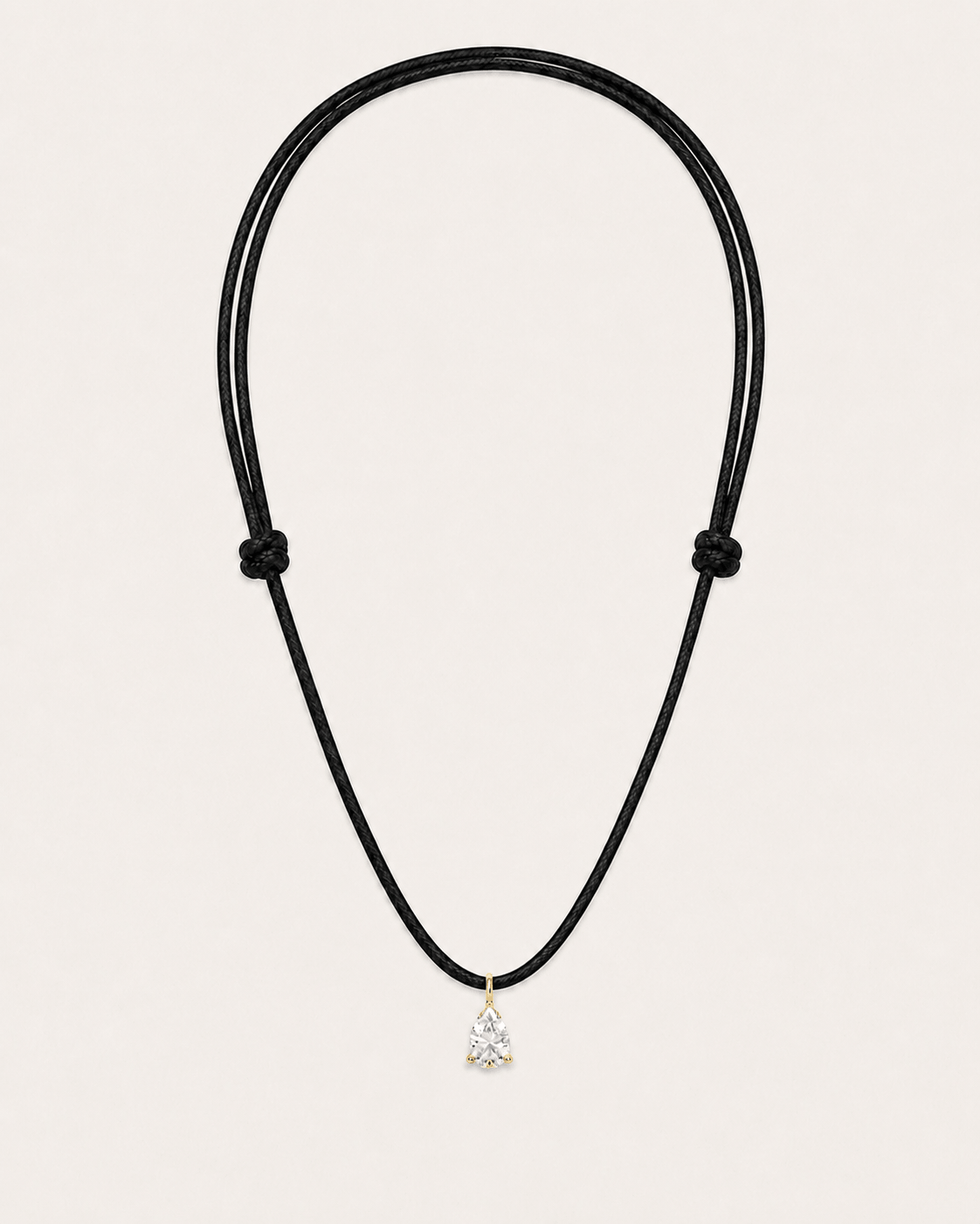 Collier cordon noir LA POIRE Signature — or jaune massif 14 carats diamant synthèse taille poire 0,50 ct D–E VS+ DYAMKA