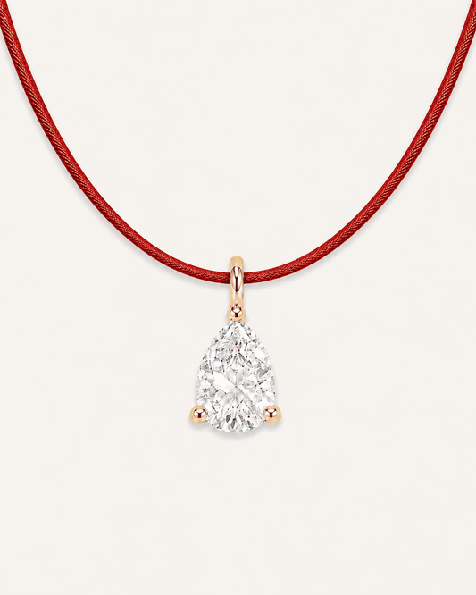 Détail Collier cordon rouge LA POIRE Signature — or jaune massif 14 carats diamant synthèse taille poire 0,50 ct D–E VS+ DYAMKA