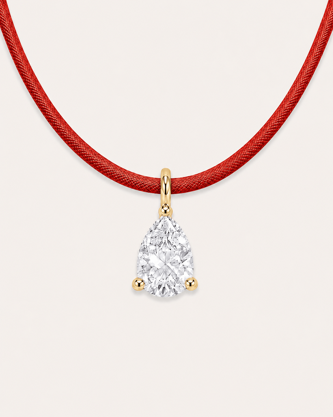 Détail Collier cordon rouge LA POIRE Signature — or jaune massif 14 carats diamant synthèse taille poire 0,50 ct D–E VS+ DYAMKA