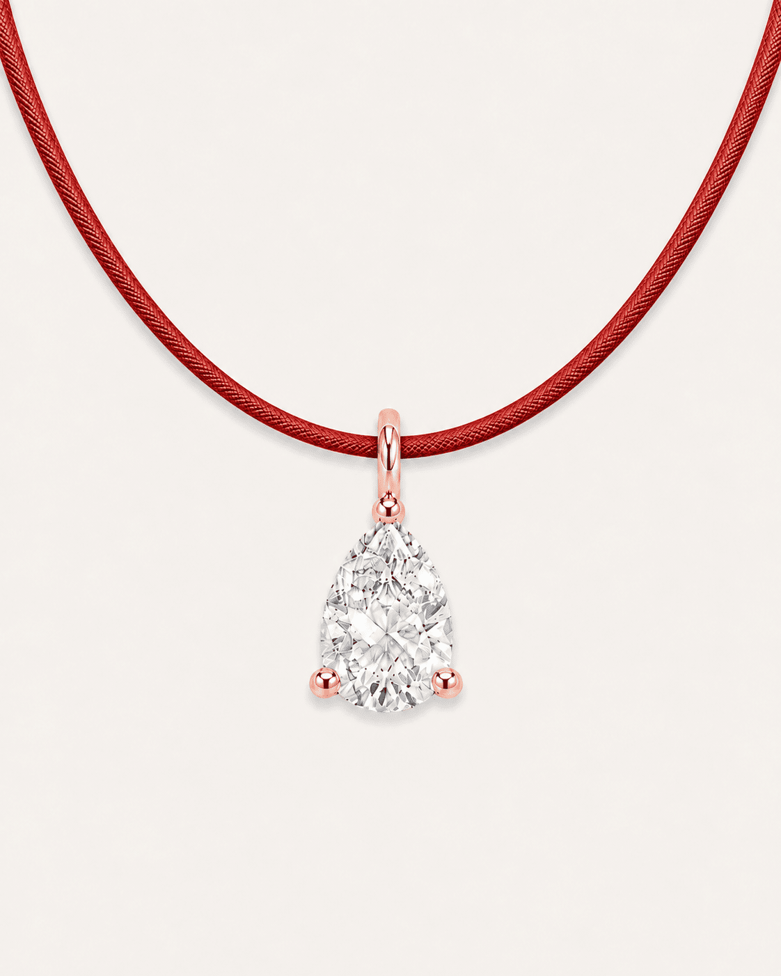 Détail Collier cordon rouge LA POIRE Signature — or rose massif 14 carats diamant synthèse taille poire 0,50 ct D–E VS+ DYAMKA