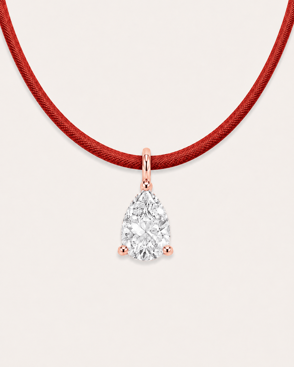 Détail Collier cordon rouge LA POIRE Signature — or rose massif 14 carats diamant synthèse taille poire 0,50 ct D–E VS+ DYAMKA