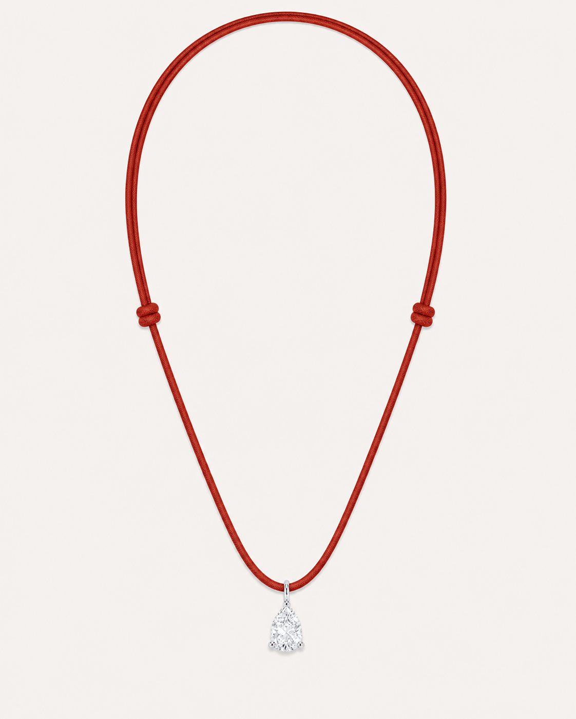 Collier cordon rouge LA POIRE Signature — or blanc massif 14 carats diamant synthèse taille poire 0,50 ct D–E VS+ DYAMKA