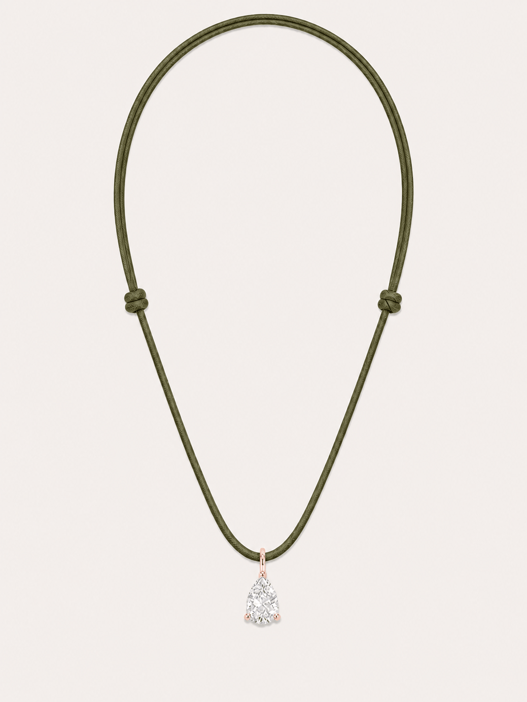 Collier cordon vert olive LA POIRE Signature — or rose massif 14 carats diamant synthèse taille poire 0,50 ct D–E VS+ DYAMKA