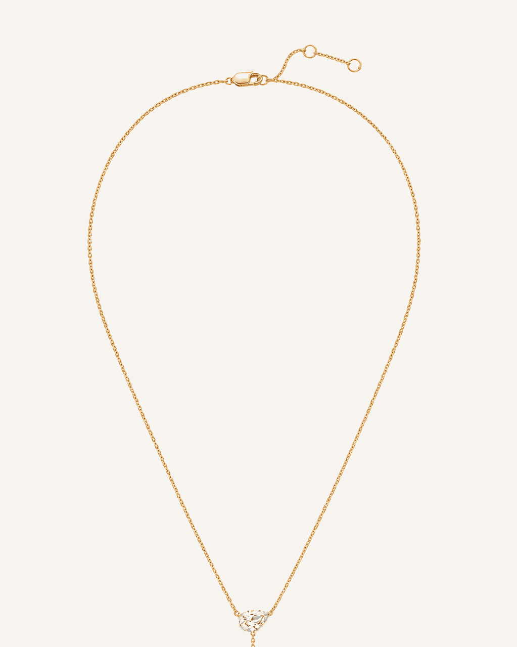 Détail collier cravate LA POIRE Allure — sertissage diamant taille poire or massif 14 carats DYAMKA