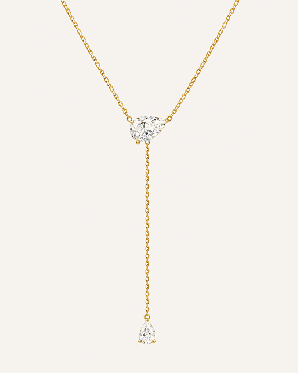Collier cravate LA POIRE Allure — or jaune massif 14 carats deux diamants synthèse taille poire D–E VS+ DYAMKA