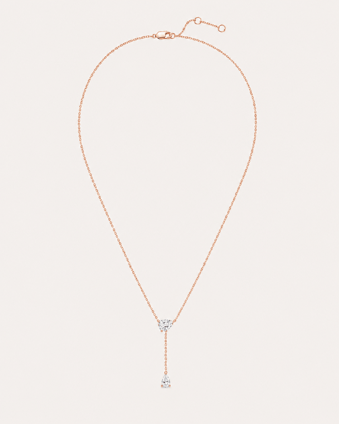 Collier cravate LA POIRE Allure — or rose massif 14 carats deux diamants synthèse taille poire D–E VS+ DYAMKA