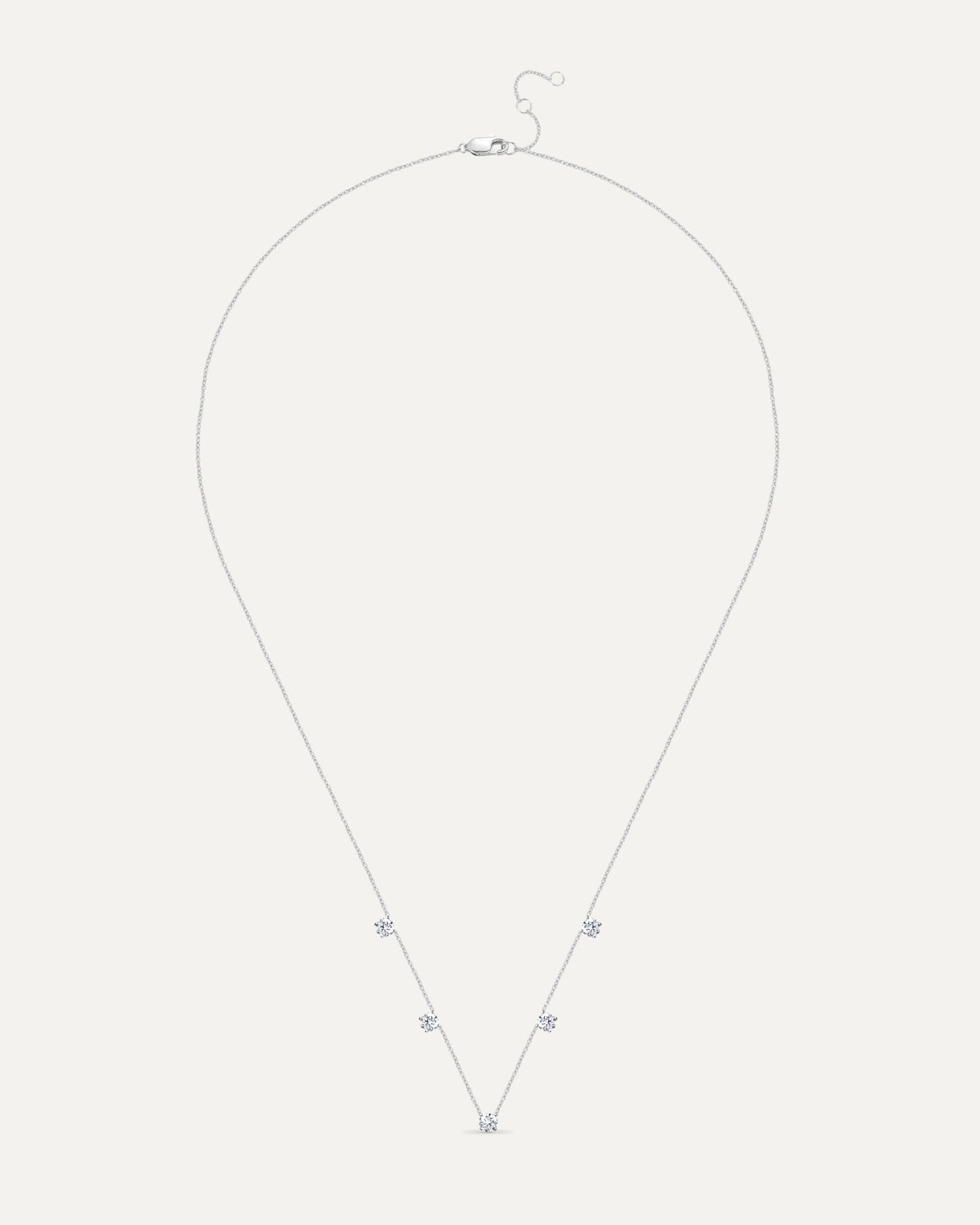 Collier 5 diamants 0,40 carat en or massif 375 blanc réglable