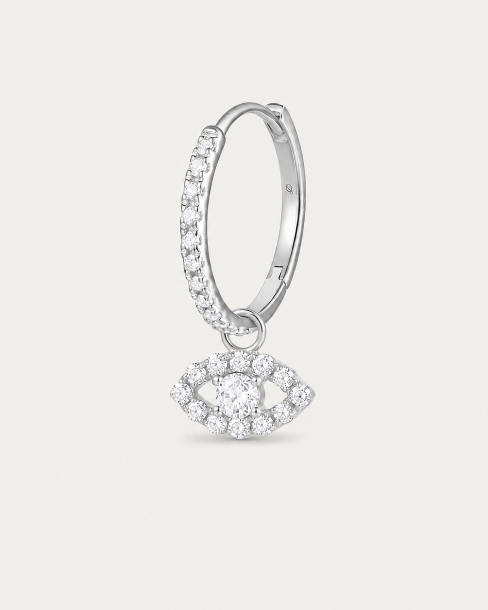 Créole Must Pavée + Charm Œil — or blanc massif 14 carats 13 diamants synthèse