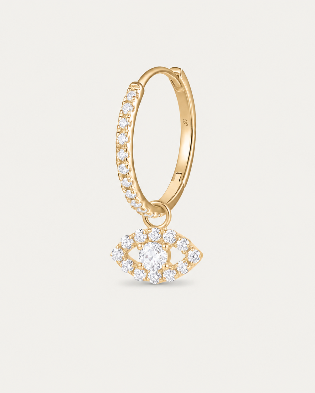Créole Must Pavée + Charm Œil — or jaune massif 14 carats 13 diamants synthèse