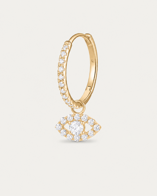 Créole Must Pavée + Charm Œil — or jaune massif 14 carats 13 diamants synthèse