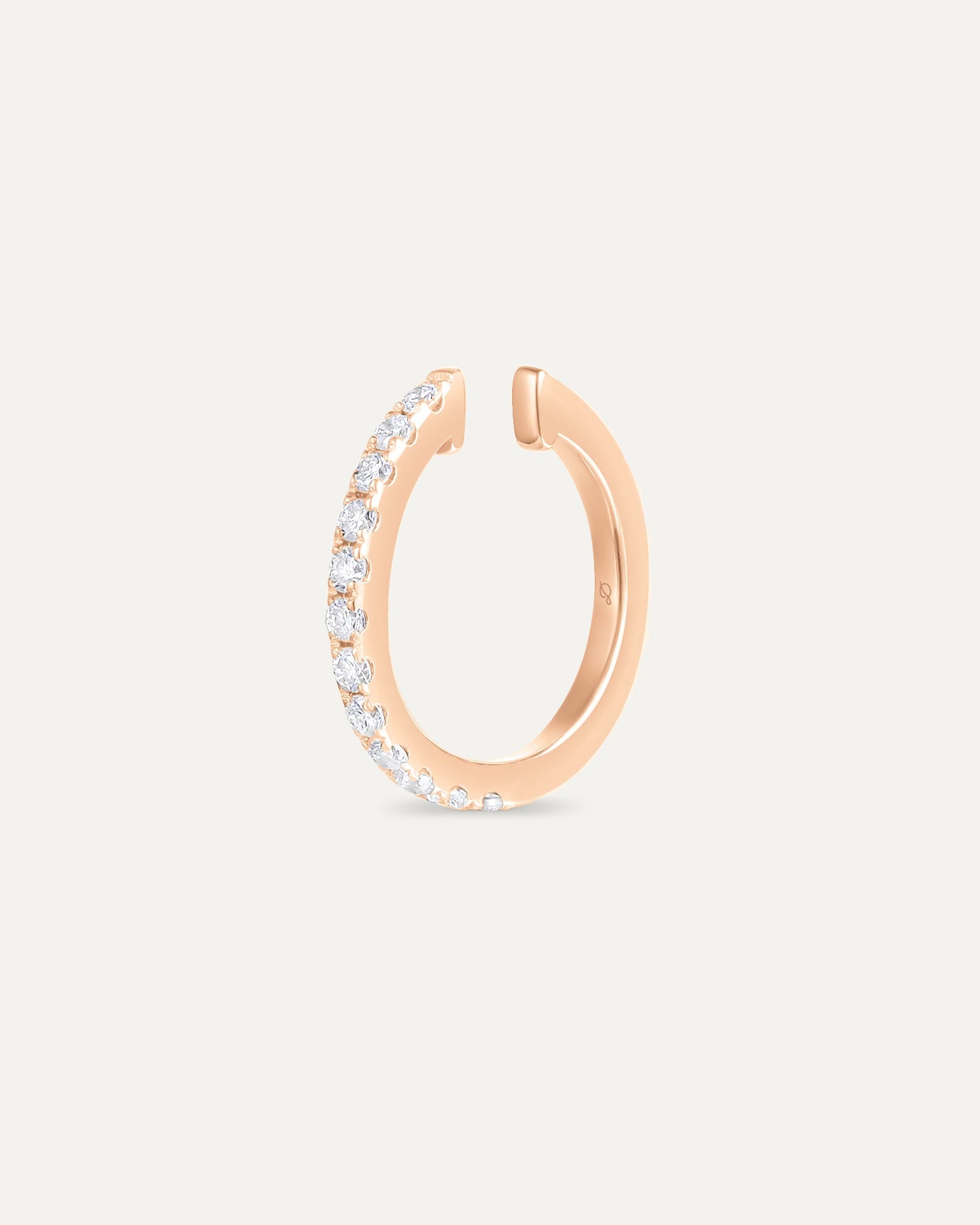 Earcuff diamant pavé en or massif 375 rose, boucle clip sans piercing