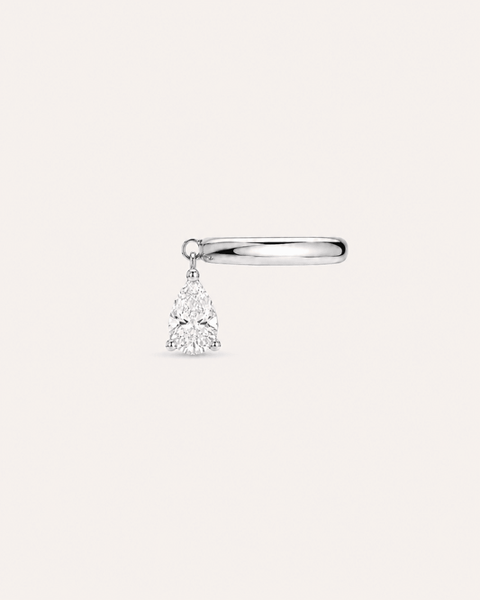 Earcuff LA POIRE Libre — or blanc massif 14 carats diamant synthèse taille poire 0,15 ct D–E VS+ DYAMKA