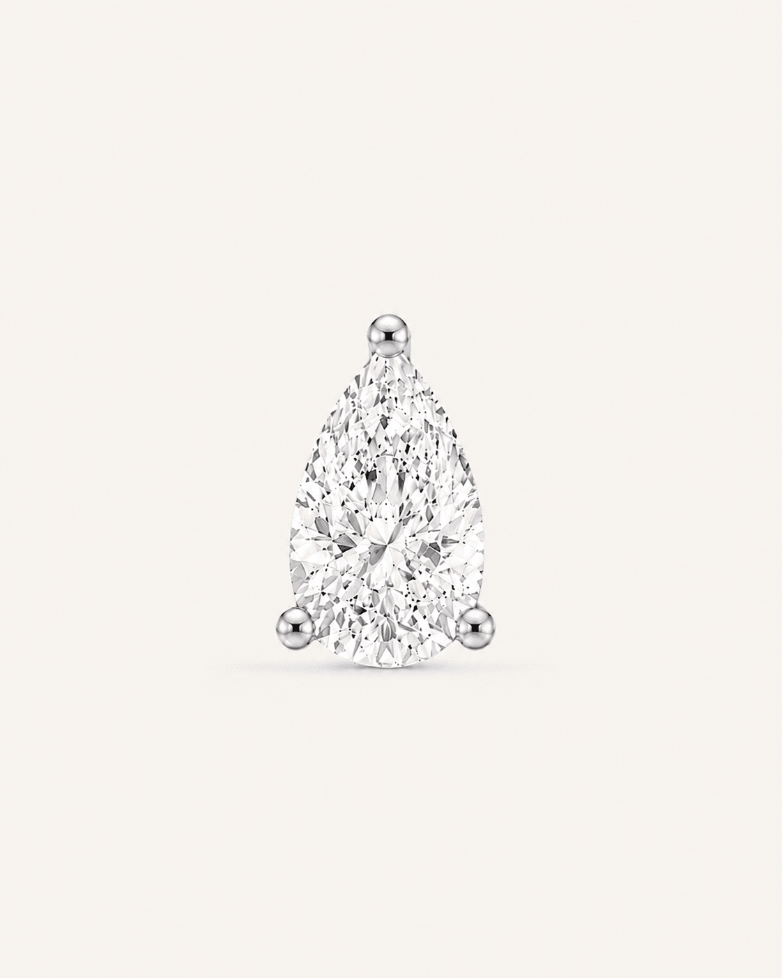Détail Puce LA POIRE Absolue — or blanc massif 14 carats diamant synthèse taille poire 0,15 ct D–E VS+ DYAMKA