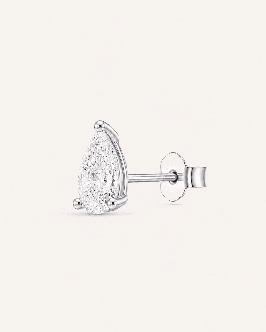 Puce LA POIRE Absolue — or blanc massif 14 carats diamant synthèse taille poire 0,15 ct D–E VS+ DYAMKA