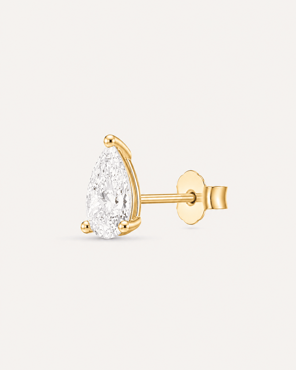 Puce LA POIRE Absolue — or jaune massif 14 carats diamant synthèse taille poire 0,15 ct D–E VS+ DYAMKA