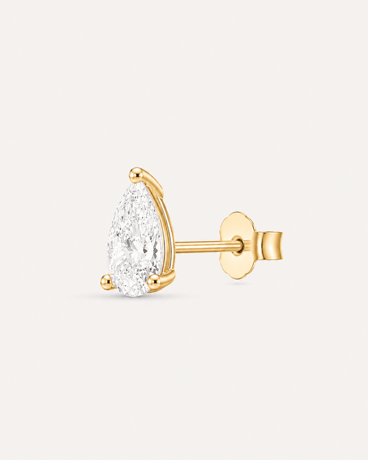 Puce LA POIRE Absolue — or jaune massif 14 carats diamant synthèse taille poire 0,15 ct D–E VS+ DYAMKA