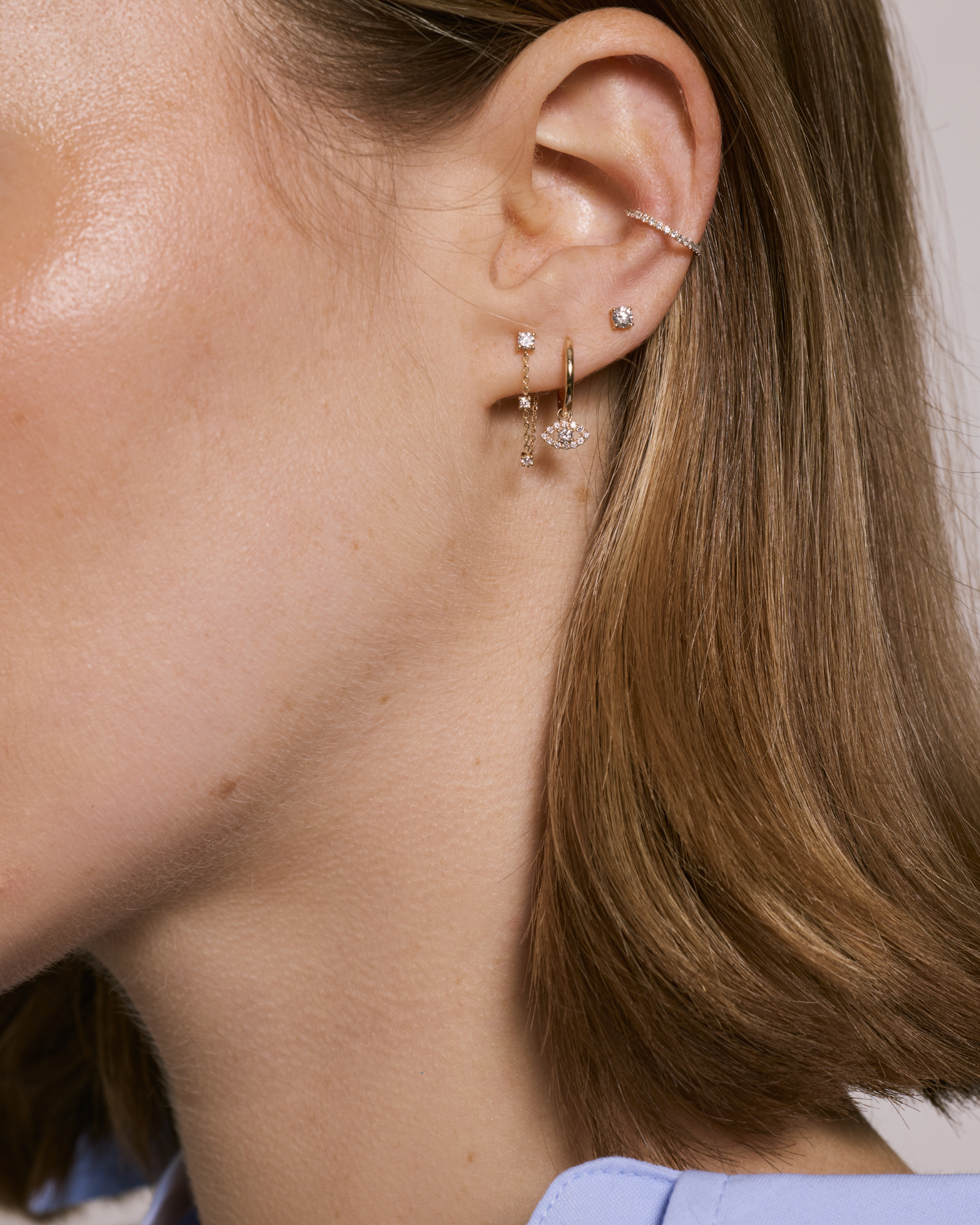 Puce d’oreille diamant en or massif 375 portée, éclat naturel 0,15 carat | PU01585TUJ-PU01585TUB-PU01585TUR